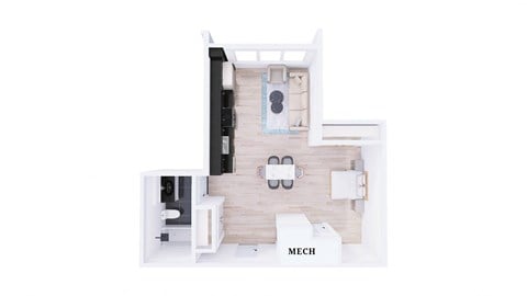 Floor plan for studio, 1 bath, 544 sqft